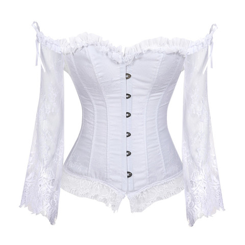 Bridal Corset Tops for Women with Sleeves Style Victorian Retro Burlesque Lace Corset and Bustiers Wedding Vest Fashion White ► Photo 1/1