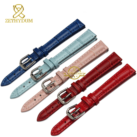 Genuine leather bracelet womens fashion watchband wristwatches band multicolor small watch strap 10 12 14mm pink blue red color ► Photo 1/6