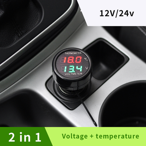 Digital Auto DC 12V 24V Car Thermometer Voltmeter 2 In 1 Temperature Voltage Monitor Red Blue LED Dual Display battery voltage ► Photo 1/3