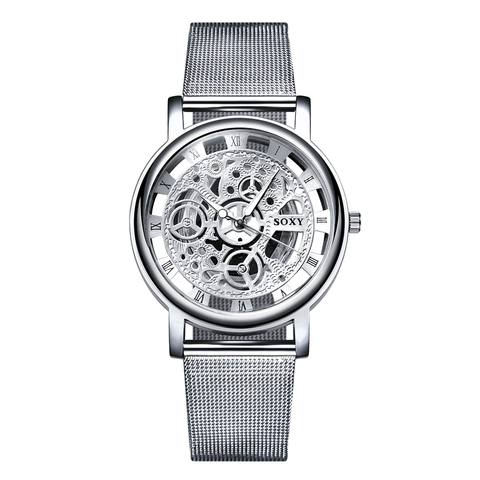 SOXY Watch 2022 Skeleton Wrist Watch Men Simple Style Mesh Belt Men Women Unisex Quartz Watches Hollow Watches relogio masculino ► Photo 1/6