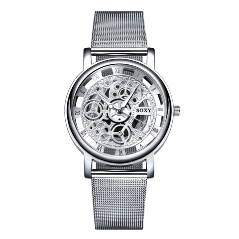 SOXY Watch 2022 Skeleton Wrist Watch Men Simple Style Mesh Belt