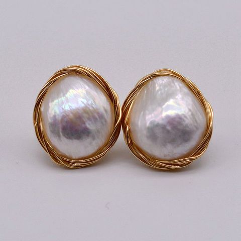 The new DIY Baroque pearl earrings,  goid hand earrings, unique and beautifu ► Photo 1/1