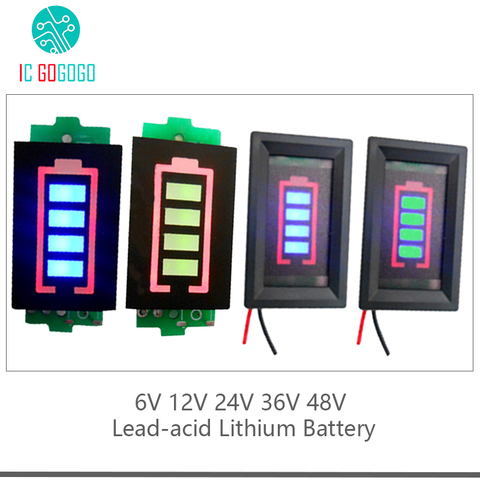 6V 12V 24V 36V 48V Lead-acid Lithium Battery Capacity Indicator Module Blue Green Display Storage Lithium Power Level Meter ► Photo 1/5