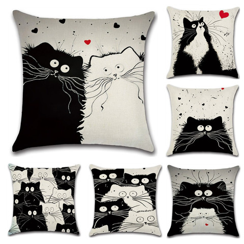 New Cartoon Cat Linen Cushion Cover 45X45cm Pillow Case Home Decorative Pillows Cover For Sofa Car Cojines ► Photo 1/1
