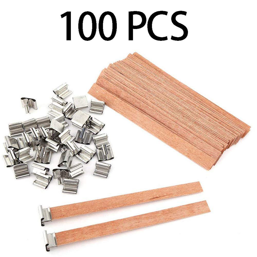 100pcs Wooden Candle Wicks Core Supplies with Sustainer DIY Making for Party