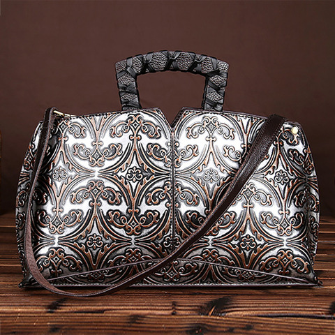 Vintage Trend Women Embossed Handbag Genuine Leather First Layer Cowhide Handbag Famous Brand Casual Messenger Shoulder Bags New ► Photo 1/6