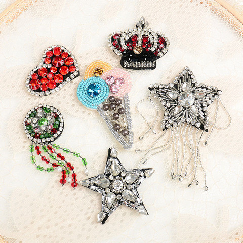 1PCS Tassel Star Crown Heart Ice Cream Rhinestones Bead Brooch Patches Applique sew on patch fashion clothing decoration patch ► Photo 1/6