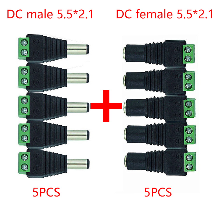 5pcs 5.5mm x 2.1mm Female CCTV Led Strip DC Power Plug Jack Adapter connector 