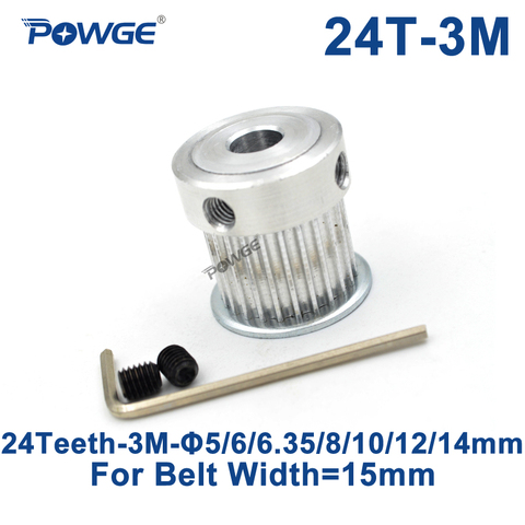 POWGE 1pcs 24 Teeth HTD 3M Timing Pulley Bore 5/6/6.35/8/10/12/14mm for Width 15mm 3M Synchronous belt HTD3M pulley 24Teeth 24T ► Photo 1/6
