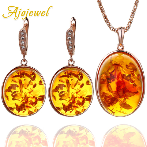 Ajojewel Round Resin Stone Women Jewelry Set Beautiful Orange Necklace And Earrings Match With Gift Box ► Photo 1/6