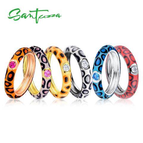 SANTUZZA Silver Rings for Women Colorful leopard print Pure 925 Sterling Silver Eternity Ring Fashion Jewelry  Enamel HANDMADE ► Photo 1/6