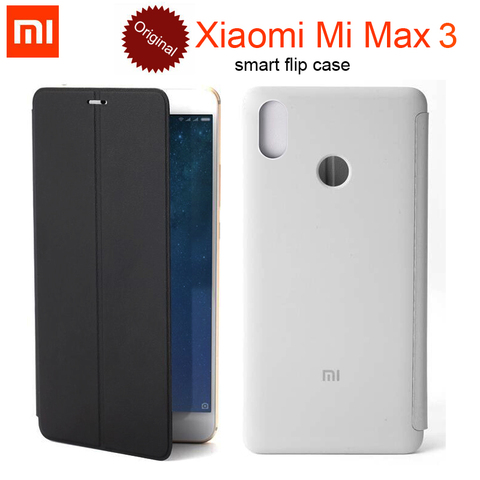 100% Original Xiaomi Mi Max 3 Case 2 Smart Flip PU Leather Cover genuine / Xiaomi Mi Max 3 MAX3 Tempered Glass Protector Film ► Photo 1/1