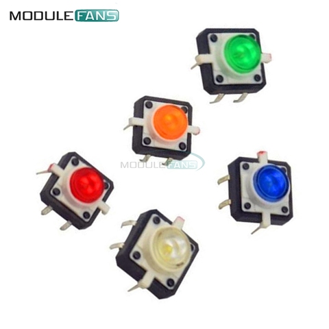 5PCS 1 set 12X12X7.3 Tactile Push Button Switch Momentary Tact LED 5 Color 12X12X7.3mm 12*12*7.3mm ► Photo 1/6