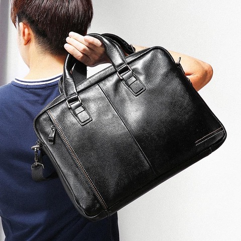 LUENSRO 100% Genuine Leather Briefcase Men Bag Business Handbag Male Laptop Shoulder Bags Tote Natural Skin Men Briefcase ► Photo 1/6