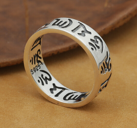 Handmade 925 Silver Tibetan OM Words Ring Real 925 Silver OM Mani Padme Hum Ring ► Photo 1/1