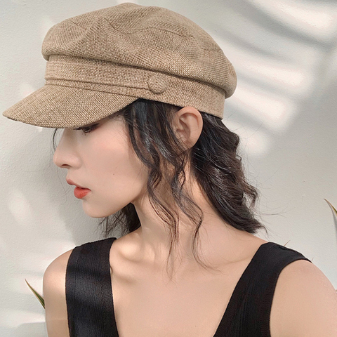HT2331 Beret Cap Vintage Men Women Cap Hat Spring Autumn Linen