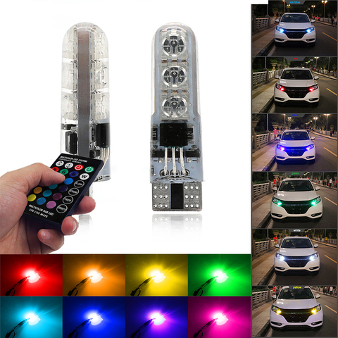 Niscarda T10 W5W 194 5050 LED RGB Lights Car Interior Wedge Side Signal Clearance Remote Control Bulbs Multi-Color Lamps Kit ► Photo 1/6