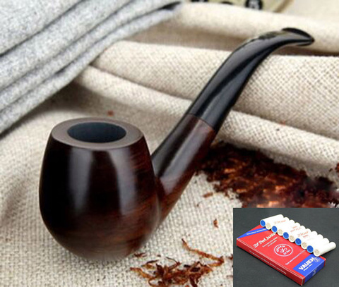 16 Tools 9mm Filters Classic Handmade Natural Wood Smoking Pipe Set Smoke Tobacco Ebony Wooden Smoking Pipe F508y ► Photo 1/6