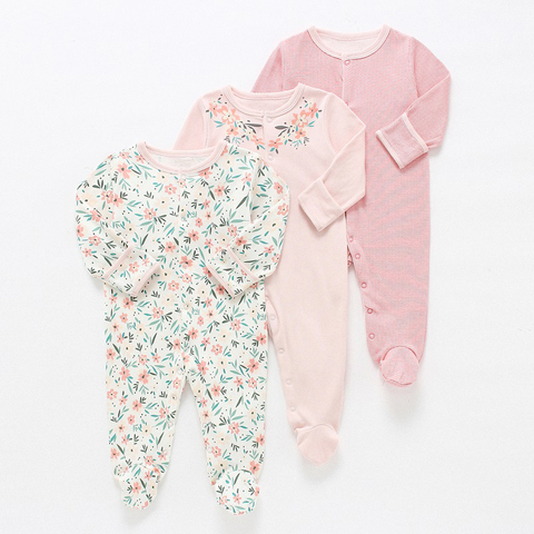 Baby Rompers 3pcs Flower Sleepsuit  Baby Girl Pajamas Newborn Boy Clothes Baby Girl Romper Infant Baby Jumpsuit Underwear Cotton ► Photo 1/6