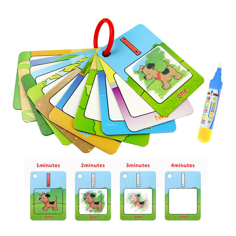 3 Types Water Drawing Learning Card & 1 Magic Pen Coloring Paper Cards Painting Board Educational Toys for Kid English Learning ► Photo 1/6
