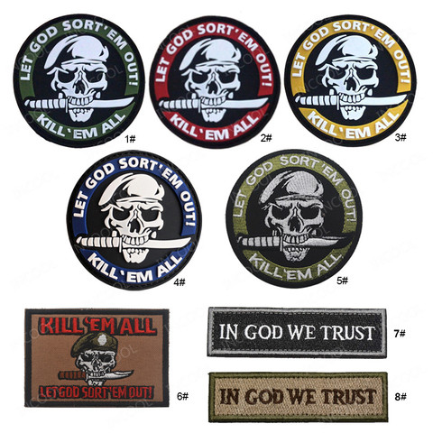 Rubber Embroidery Patch Let God Sort Em Out Tactical Military Decorative Patches Emblem Applique Skull Embroidered Badges ► Photo 1/6