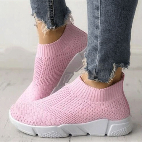 Women Shoes Plus Size Sneakers Women New Vulcanized Shoes Casual Female Slip On Flat Shoes White Mesh Walking Footwear ► Photo 1/6