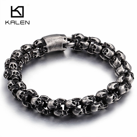 Kalen Punk Long Matte Skull Necklace & Bracelets For Men Stainless Steel Brushed Skull Charm Link Chain Male Gothic Jewelry ► Photo 1/6