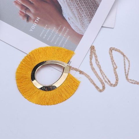 Big Pendant Necklace Women Jewelry Bohemia Statement Long Yellow Tassel Metal Necklaces 2022 Costume Jewelery Accessories NB167 ► Photo 1/6
