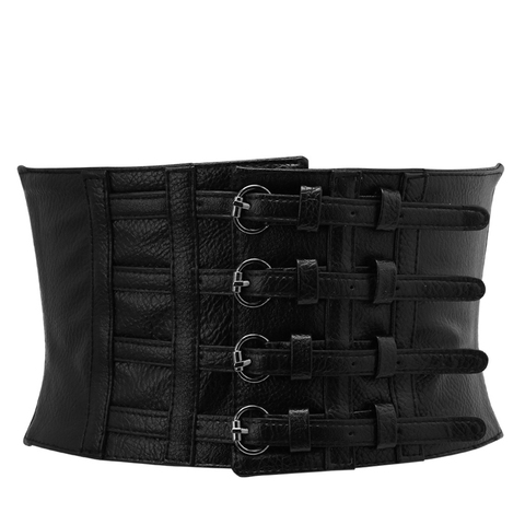 KLV Fashion Retro Lady Waist Shape Corset Wide Elastic Faux Leather Black Belt Stretch Waistband New ► Photo 1/6
