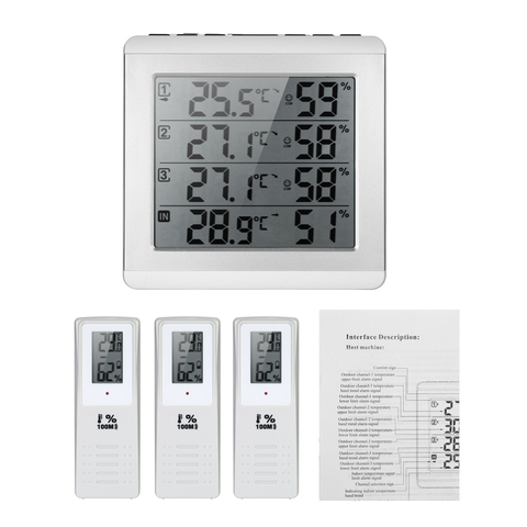 LCD Digital Wireless Indoor/Outdoor Thermometer Hygrometer Four-channel Temperature Humidity Meter Weather Station Clock ► Photo 1/1