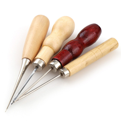 4 Styles Boxwood Redwood Gourd Canvas Leather Sewing Shoes Wood Handle Tool Awl Hand Stitching Taper Needle Tool Craft Supplies ► Photo 1/6