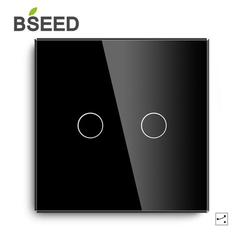 Bseed Capacitive Touch Switch Luxury 2Gang 1Way 2Way Wall Switch EU UK Standard Glass Panel Touch Light Switch Black White Gold ► Photo 1/6