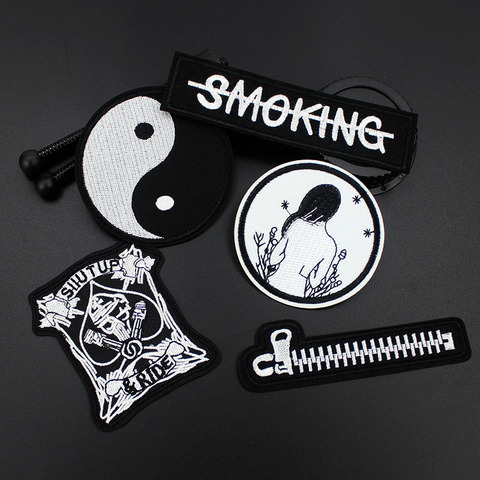 Fashion Cool Punk Skull Patches Iron on for clothing Black Badges Applique for clothes Jacket Jeans Embroidery Patch ► Photo 1/4