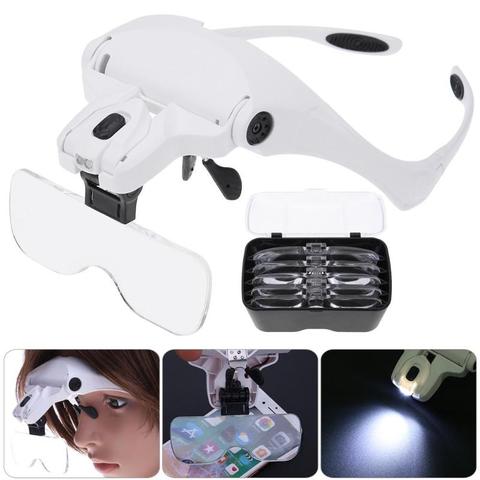 1.0X 1.5X 2.0X 2.5X 3.5X Adjustable Magnifier 5 Lens Loupe LED Light Headband Magnifier Glass LED Magnifying Glasses With Lamp ► Photo 1/6
