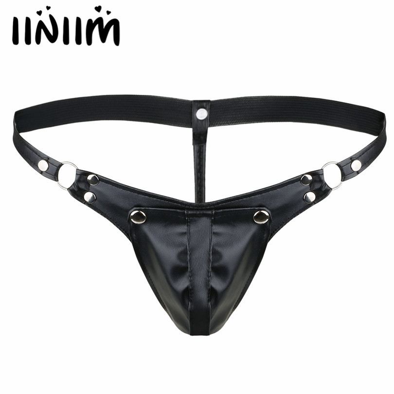 Men's Panties Thong PU Leather Sports Bulging Pouch Low-waist G-string Briefs