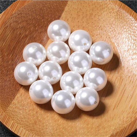 100pcs 4/6/8/10/12/14mm  HOLE White DIY Imitation Garment Beads Pearl ABS loose Round Beads Craft For Fashion Jewelry Making ► Photo 1/6