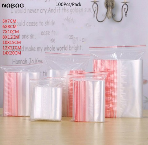 100Pcs/Pack Clear Self Sealing Zip Lock Plastic Storage Bags Food Storage Packaging Bags 10*15cm/8*12cm/6*8cm/5*7cm ► Photo 1/6