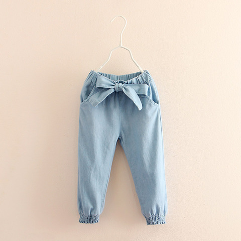 Baby Girl Jeans 2022 Casual Spring Autumn 2 3-8 9 10 11 12 Years Teenage Children Elastic Bow Lantern Denim Jeans For Girls Kids ► Photo 1/5