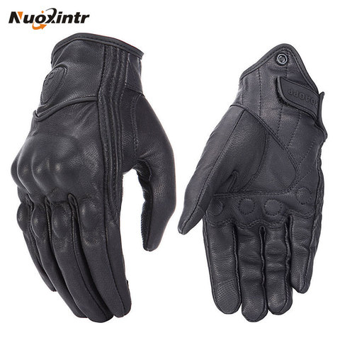 Retro Motorcycle Gloves Pursuit Perforated Real Leather Leather Touch Screen Men Women Moto Waterproof Gloves Motocross Glove ► Photo 1/6