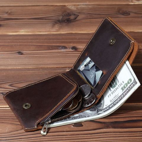 Business Bifold Wallet Men's Genuine Leather Credit ID Card Holder Case Purse Gift New Vintage Male Snap Card Wallets ► Photo 1/6