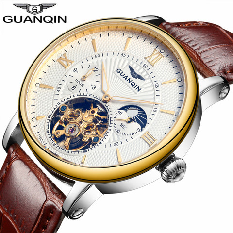 2022 Fashion GUANQIN Mens Watches Top Brand Luxury Skeleton Watch Men Sport Leather Tourbillon Automatic Mechanical Wristwatch ► Photo 1/6