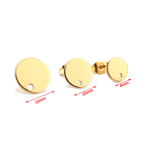 Gold Tone Stainless Steel 8mm/10mm/12mm Blank Stud Earring With Earnuts Jewelry Making Supplies DIY  Findings Components ► Photo 1/6