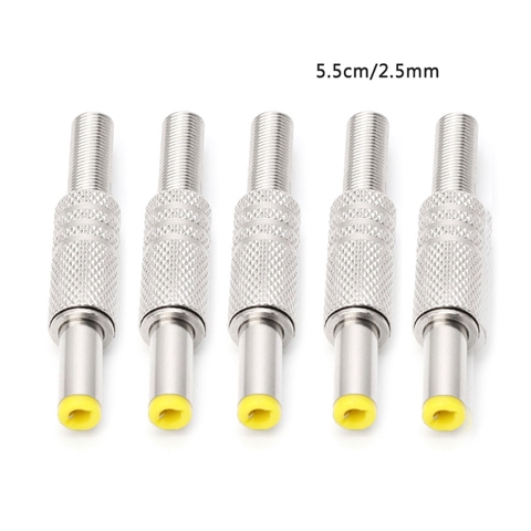 OOTDTY Metal 5 Pcs 5.5x2.5mm DC Power Jack Male Plug Metal Connector Adapter With Yellow Head ► Photo 1/6