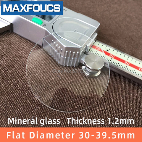 Watch glass  Mineral glass  Flat Thick 1.2 mm diameter  30 mm to 39.5 mm Transparent crystal  1Pieces ► Photo 1/6