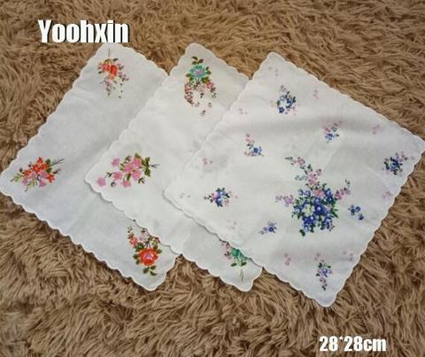 5pcs/lot Vintage flower Women Square lady Handkerchief white lace Printed children Cotton wedding hand towel hanky Random Colors ► Photo 1/5