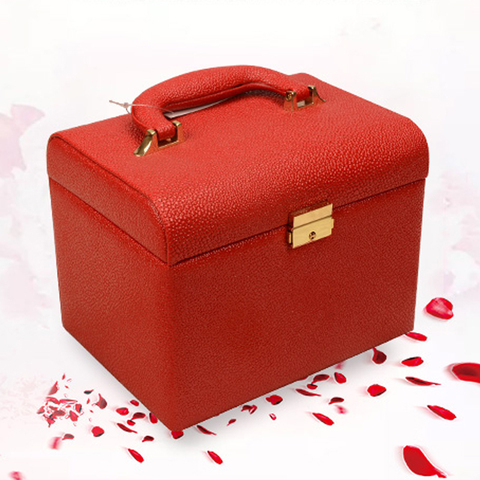 Hot selling PU leather Make up Box with mirror Makeup Case Beauty Case Cosmetic Bag Lockable Jewelry Box for ladys gift ► Photo 1/1