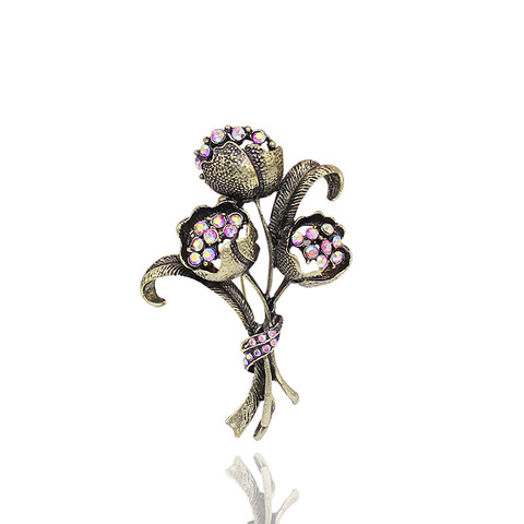 TANGTANG  Brooch AB Pink Rhinestone Crystal Flower Brooch Women Accessories Antique Bronze Pin For Mom New Hot Item No.: BH7035 ► Photo 1/6
