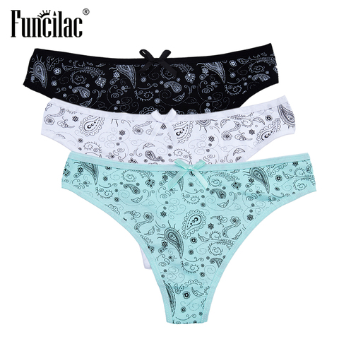 FUNCILAC Underwear Women Mysterious Print Thongs Sexy G-Strings Girls Ladies Panties Cotton New Art Pattern Intimates 3pcs/lot ► Photo 1/6