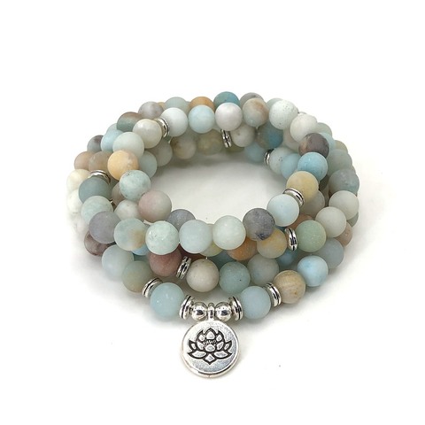 Fashion Women bracelet Matte Frosted Amazonite beads with Lotus OM Buddha Charm Yoga Bracelet 108 mala necklace dropshipping ► Photo 1/5