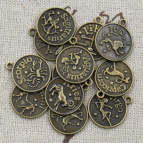 Charms Zodiac Capricron Aquarius Aries Cancer Leo Libra Taurus Scorpio Sagittarius Vigro Gemini Pisces DIY Antique Bronze Color ► Photo 1/6